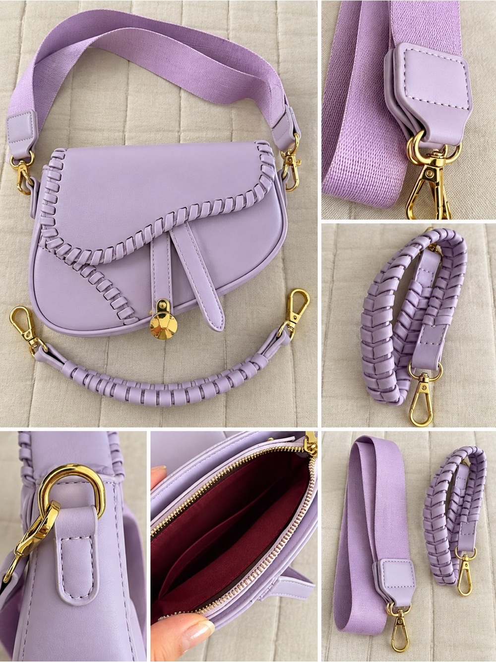 Lavender Braided Saddle Crossbody Bag - Unbranded